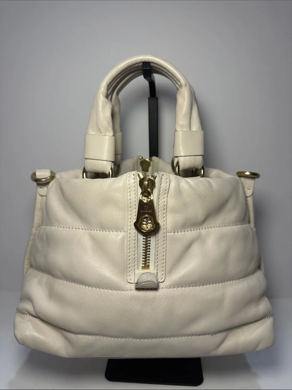 Moncler Amandine Borsa White Leather Puffer Satchel